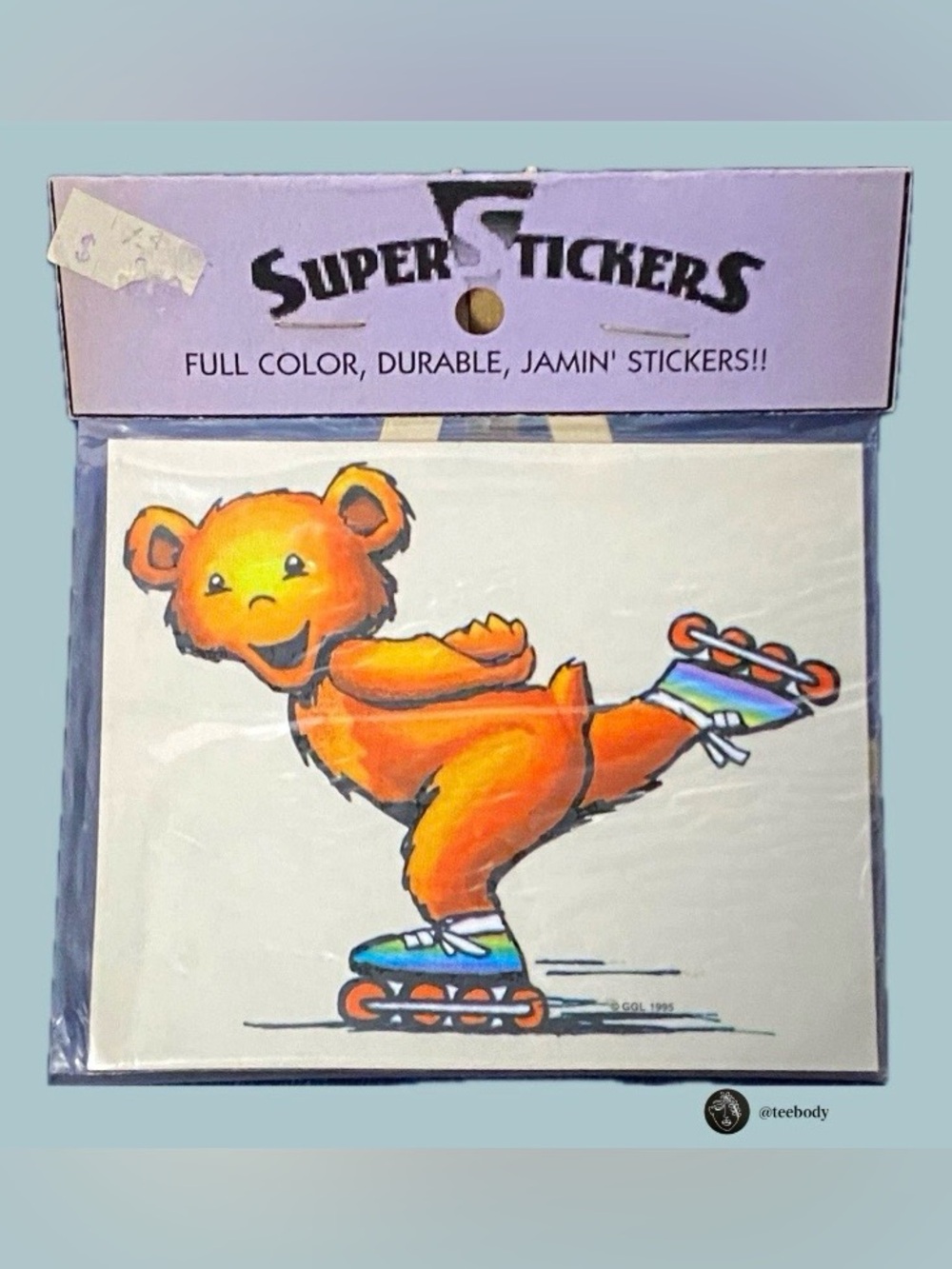 Vintage 1995 Grateful Dead Roller Skating Jerry Bear Sticker NOS Sealed